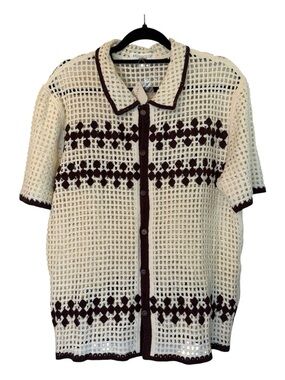 Morsecode Cream Crochet Short Sleeve Cardigan